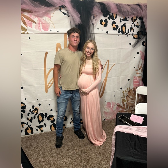 PinkBlush Petite Pink Solid Off Shoulder Maternity Maxi Dress -Size Small Long - Picture 12 of 12